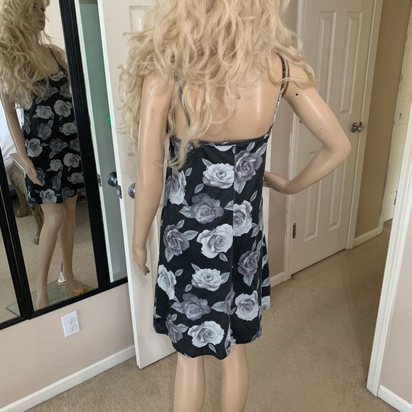 Vintage Grunge 1990’s Black Gray Rose Slip Dress M - Picture 3 of 3
